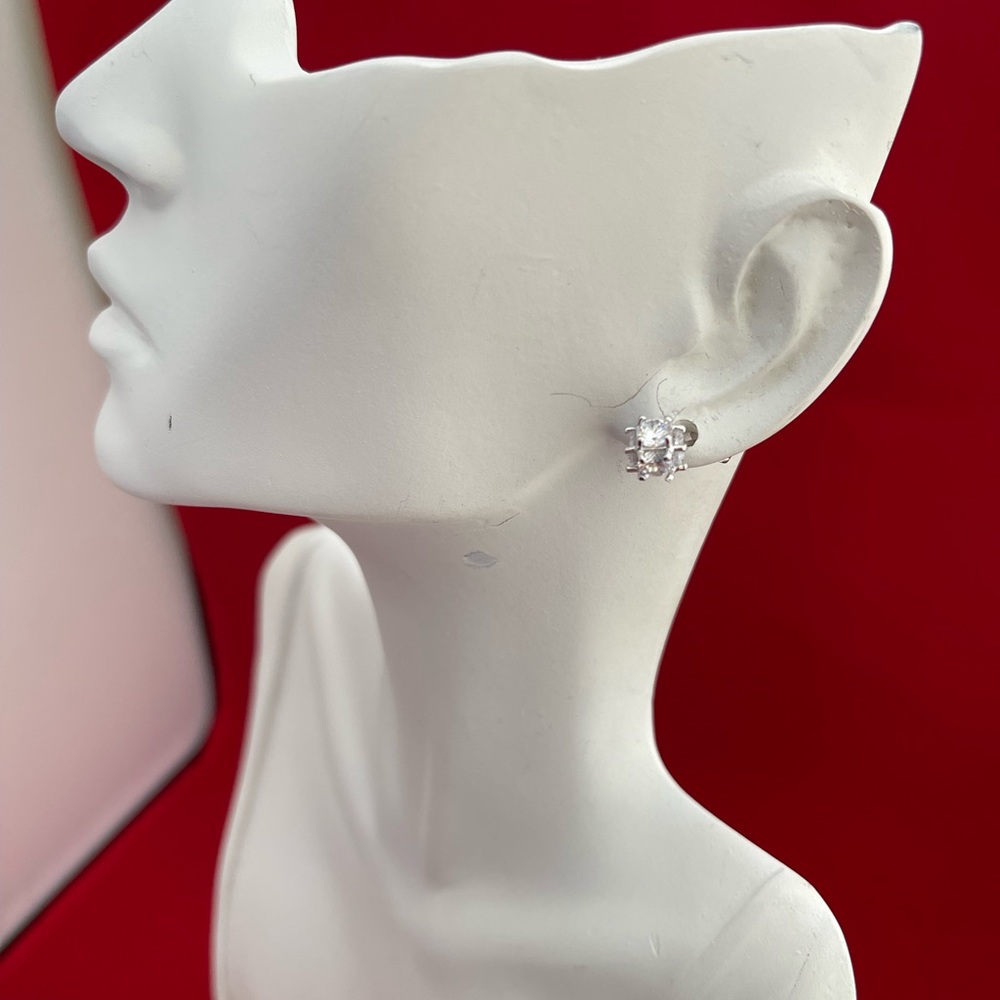 Sterling Silver Crystal Stud Earrings - Silver, New